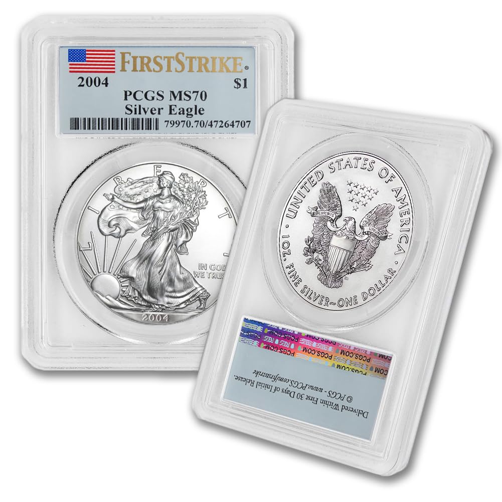 2004 1 oz American Silver Eagle Coin MS-70 (First Strike - Flag Label) $1 PCGS MS70