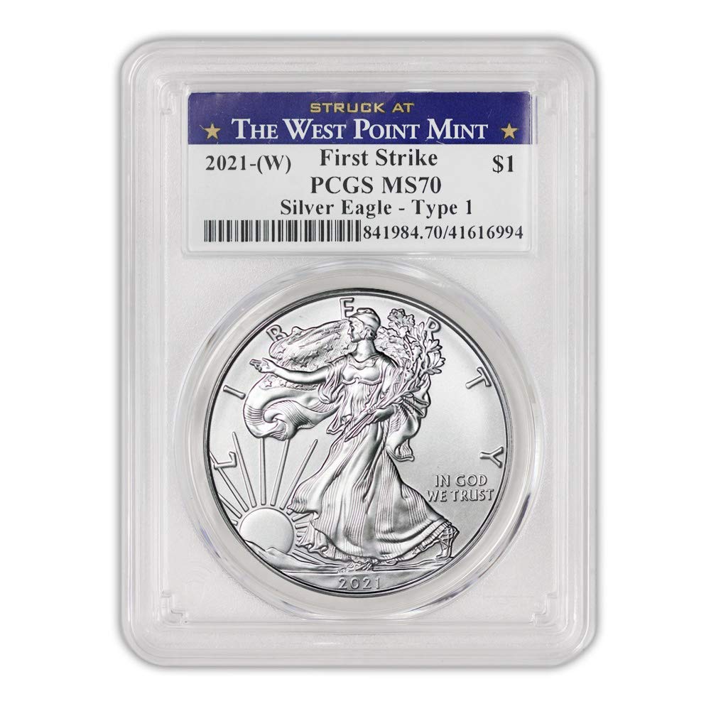 2021 (W) 1 oz American Silver Eagle Coin MS-70 (Heraldic Eagle T-1 - First Strike - Struck at The West Point Mint) $1 MS70 PCGS