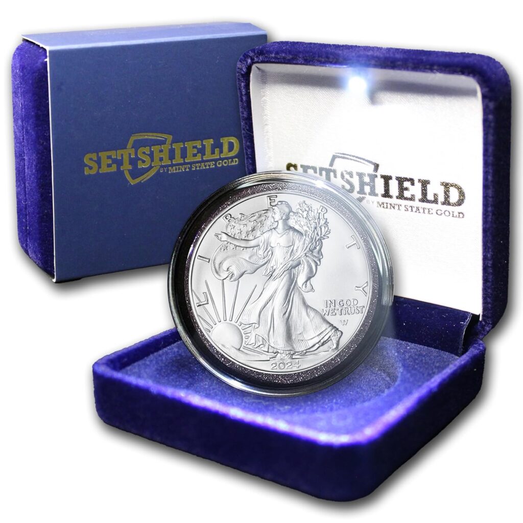 2024-1 oz American Eagle Silver Bullion Coin Brilliant Uncirculated in Capsule with Luxury LED Lighted Presentation Box and a Certificate of Authenticity $1 Seller BU