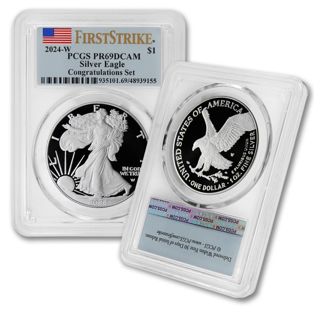 2024 W 1 oz American Eagle Silver Eagle Proof Coin PR-69 Deep Cameo (First Strike - Congratulations Set - Flag Label) $1 PCGS PR69DCAM