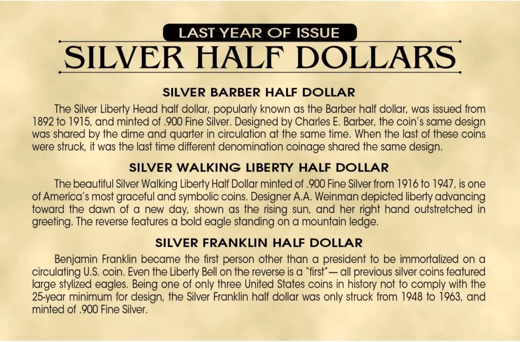 American Coin Treasures Last Year of Issue Silver Half Dollars