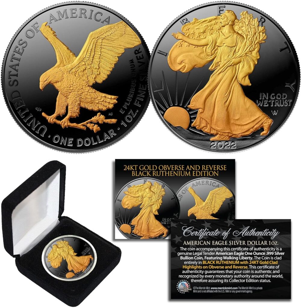 Black Ruthenium 1 Oz .999 Fine Silver 2022 American Eagle Golden Engima with Box